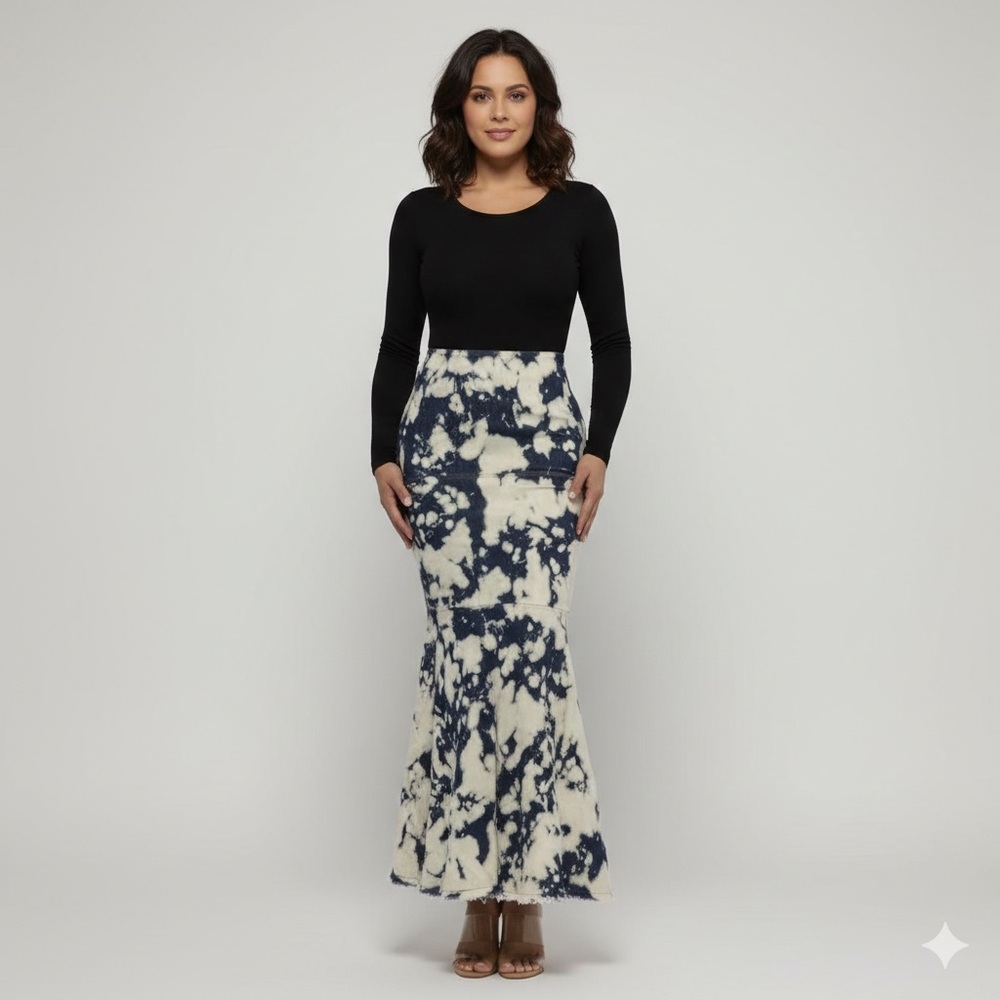 Acid Wash Denim Mermaid Maxi Skirt
